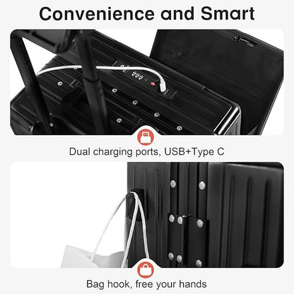 Carry On Luggage 20 Inch, Aluminum Frame Zipperless Luggage, ABS+PC Hard Shell Suitcases, Carry On with Compartment for Short Trips, Suitcase Carry-on TSA Approved (Black)