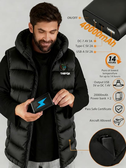 21 Heated Zones Heated Vest, with 40000mAH 7.4V Battery Pack Heated Vest for Men & Women, 5 in 1 Smart Controller