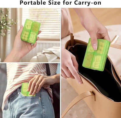 FYY Daily Pill Organizer, 7 Compartments Portable Pill Case Travel Pill Organizer,[Folding Design] Pill Box for Purse Pocket to Hold Vitamins,Cod Liver Oil,Supplements and Medication-Clear Green