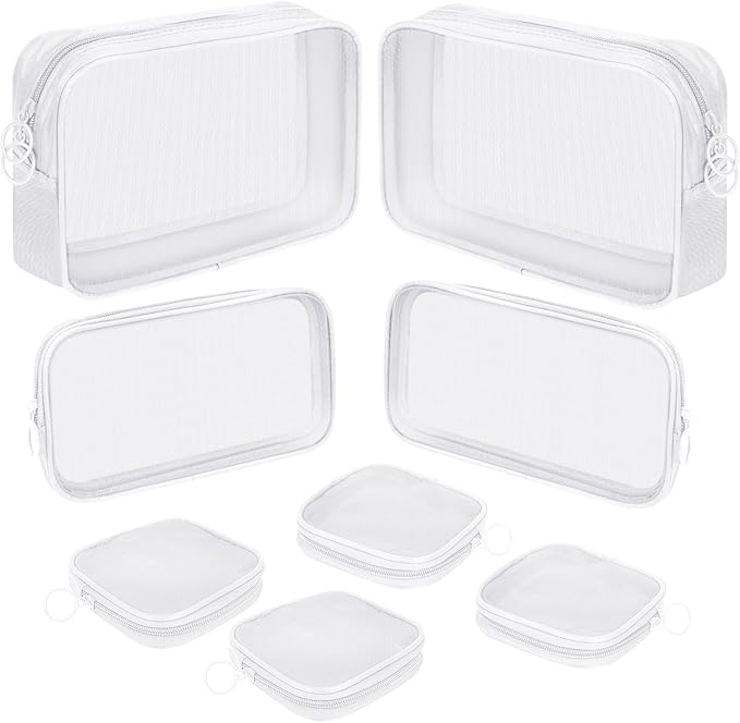 8 Pcs Mesh Makeup Bag Nylon Zipper Pouch Clear Small Mesh Bags Travel Toiletry Bag Makeup Brush Holder Purse Organizer Pouches (White, Small, Large, Medium)