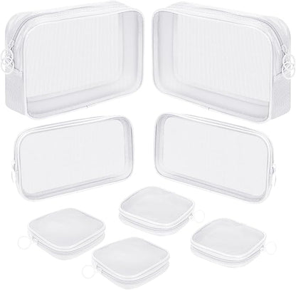 8 Pcs Mesh Makeup Bag Nylon Zipper Pouch Clear Small Mesh Bags Travel Toiletry Bag Makeup Brush Holder Purse Organizer Pouches (White, Small, Large, Medium)