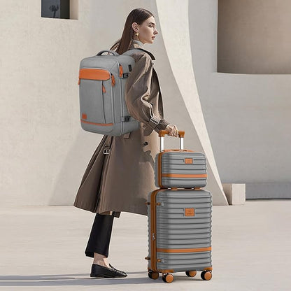 Joyway Expandable Carry on Luggage Sets Airline Approved, Lightweight Hard Shell 20 Inch Carry-on Suitcase with Spinner Wheels, Grey
