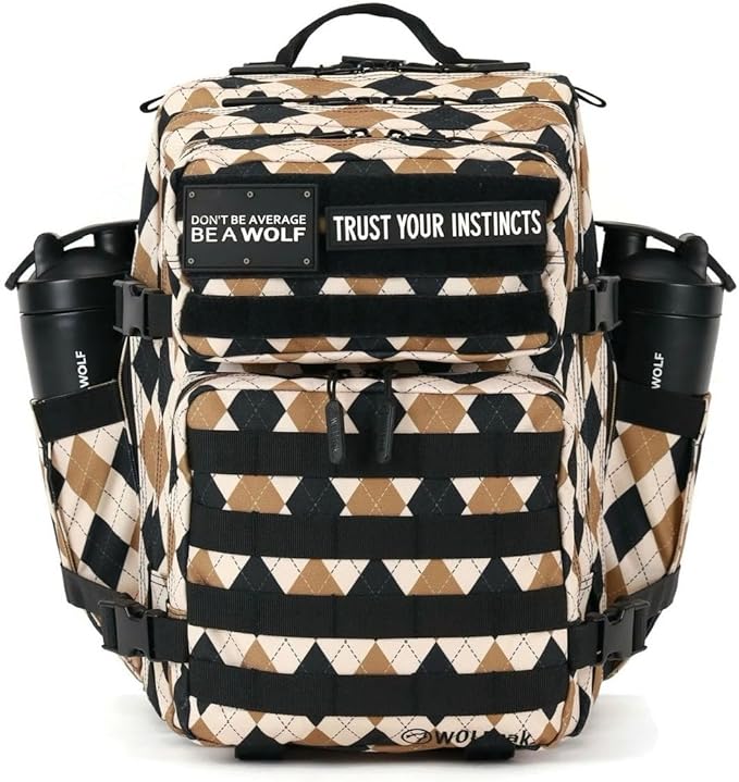 WOLFpak 35L Athletic Gym Backpack - Durable 1000D Waterproof Oxford Material with MOLLE Webbing, Laptop Pocket & Dual Cup Holders, Durable Fitness/Travel/Military Daypack (Argyle Print)