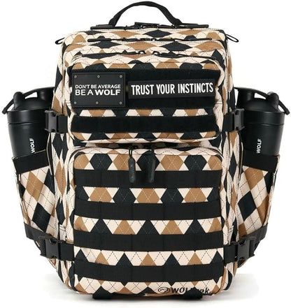 WOLFpak 35L Athletic Gym Backpack - Durable 1000D Waterproof Oxford Material with MOLLE Webbing, Laptop Pocket & Dual Cup Holders, Durable Fitness/Travel/Military Daypack (Argyle Print)