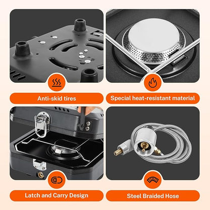 Dollate 2-Burner Propane Stove with Griddle and Carrying Bag, Portable Foldable Camping Stove with 2 Adjustable Burners 16000 BTUs,for Camping Tailgating Essentials Gear (Black)
