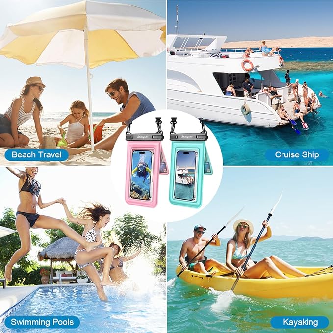 [Up to 8.5''] Waterproof Phone Pouch Floating, Double Bags Waterproof Phone Case with Lanyard for iPhone 16 15 Pro Max, Galaxy S25 S24 Ultra, IPX8 Cellphone Dry Bag Beach Cruise Ship Essentials 2 Pack