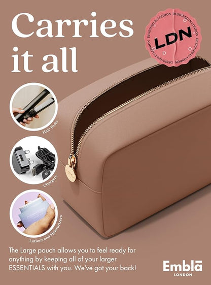 Embla Makeup Bag Travel Cosmetics Pouch and Toiletry Bag, Nylon Zipper Pouch Purse, Cute Make Up Organizer Storage Tote for Women Girls, Travel Skincare Case, Large Makeup Bags, Mocha Mousse