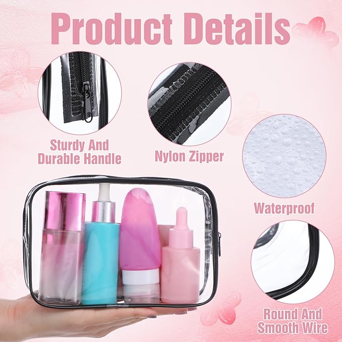 32 Pieces Clear Makeup Bags Bulk Travel Toiletry Bags Transparent Cosmetic Pouches with Zipper Waterproof Portable PVC Plastic Zippered Organizer Cases for Women Men Vacation Travel Bathroom