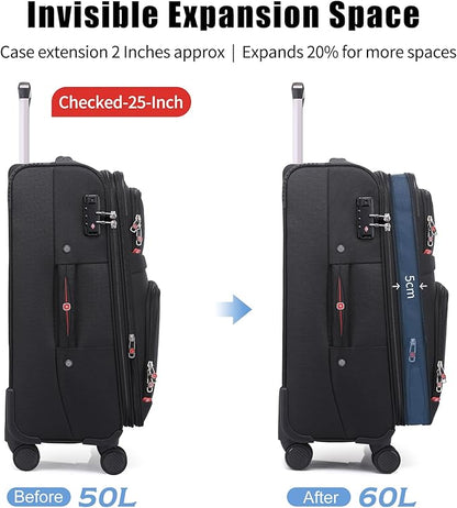 Softside Expandable Luggage with 4 Spinner Wheels, Durable Carry-On Luggage Suitcase (Coffee, 2-Piece Set 21/25)