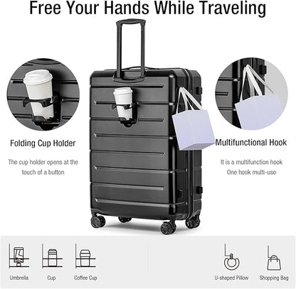 KYME Luggage Sets 3 Piece Hard Shell 22in/26in/30in Suitcases with Wheels Hardside Suitcase Set with TSA Lock Travel Rolling Luggage Set for Women Men Black