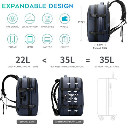 BANGE Backpack with Anti-Theft Vacuum Compression Travel Backpack,Expandable Backpacks with Pump for Airplanes