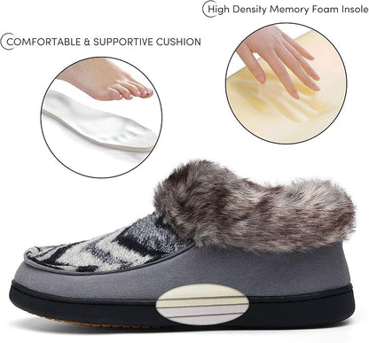 Mishansha Women's House Shoes Memory Foam Suede Moccasin Slippers Winter Warm Fleece Lined Home Shoes with Anti-Skid Rubber Sole
