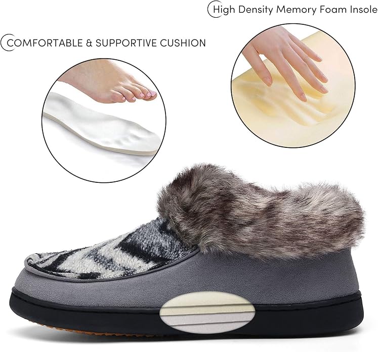 Mishansha Women's House Shoes Memory Foam Suede Moccasin Slippers Winter Warm Fleece Lined Home Shoes with Anti-Skid Rubber Sole