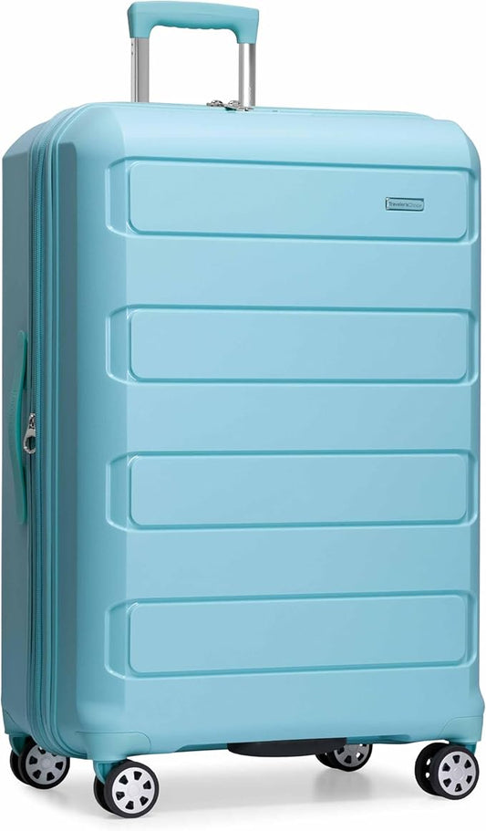 Traveler's Choice Pagosa Indestructible Hardshell Expandable Spinner Luggage, Baby Blue, 30-Inch Large