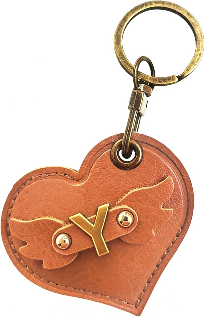 Initial Letter Leather Alphabet Keychain Holder Case Compatible with AirTag,Cute Protective Air Tag Cover with Bronze Keyring,Anti-Scratch Finder GPS Tracker Case for Pets Keys Wallet Luggage(Y)