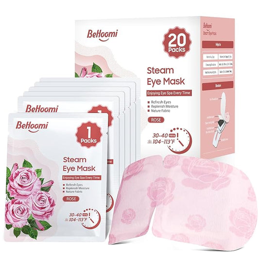 20 Packs Steam Eye Mask, Heated Eye Mask Warm Compress for Eyes, Disposable Self Heating Steam Mask Sleep, Spa, Travel Essentials & Relaxation Gifts for Women, Stocking Stuffers (Rose)