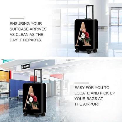 Floral A lphabet Luggage Cover Set, Vintage Letter Print Waterproof Suitcase Protector, Travel Accessories for Women Men