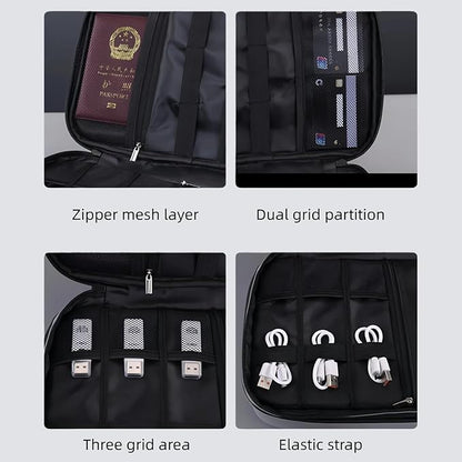 Electronics Organizer Travel Case,Cord Organizer Travel, Double-Layer Cable Organizer Bag, Tech Pouch Accessories Carry Storage For Phone, Cables, Airpods, USB, Sd Card, Essentials (Grey)
