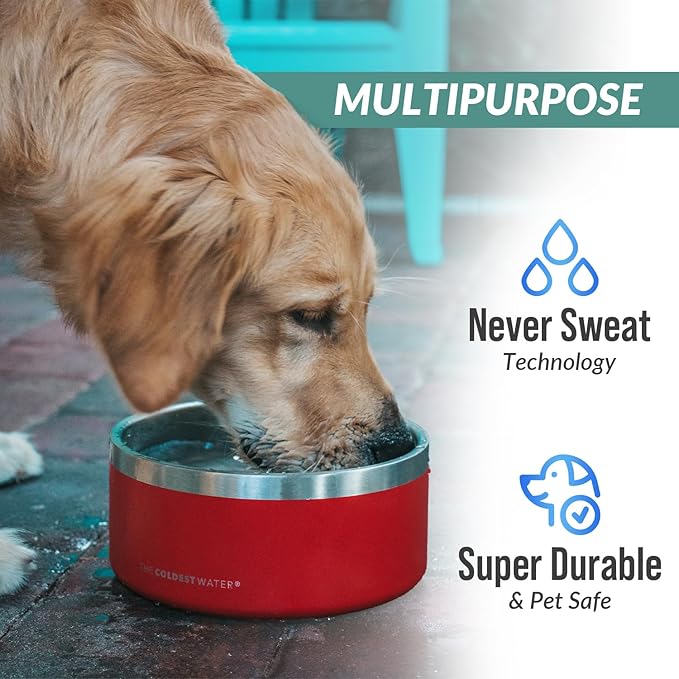 Coldest Dog Bowl - Anti Rust Metal, Non Slip, 3 Layers Insulated Stainless Steel Dog Bowls - Spill Proof & Heavy Duty - Water Bowl for Dogs, Cats & Pets, Dish Washer Safe (64 oz, Sahara Peach)