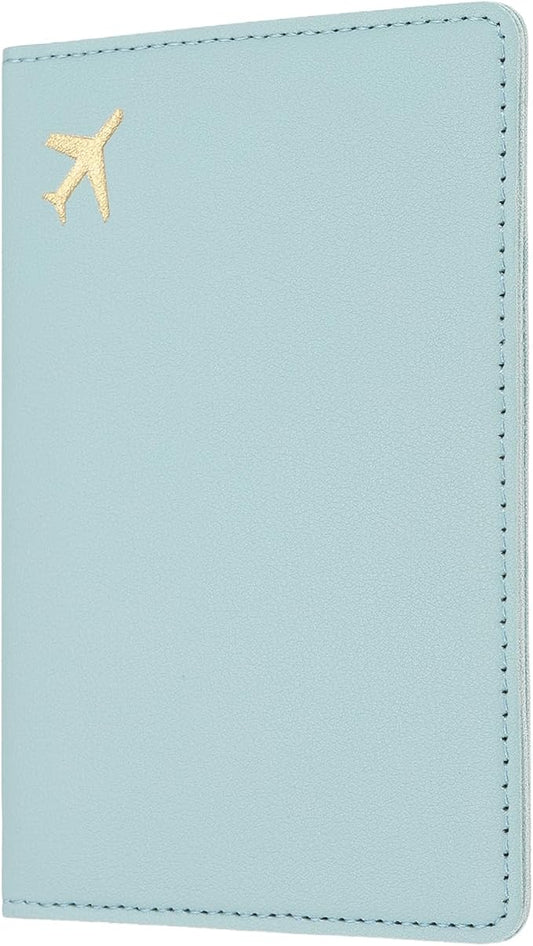 uxcell Passport Cover Holder, Waterproof PU Leather Passport Cover Card Protector Sleeve for Women & Men Document Organizer Travel Accessories for Anniversary Wedding Gift, Light Blue