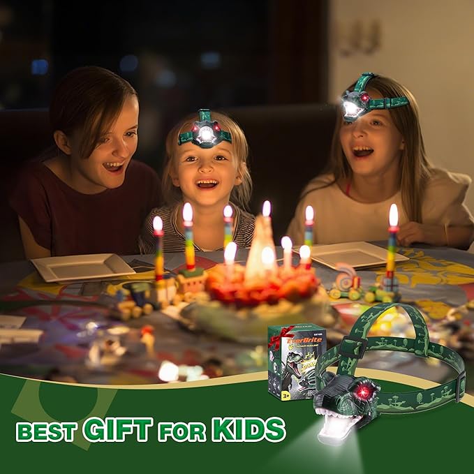 EverBrite Kids Dinosaur Headlamp, T-Rex LED Head Lamp with Roar & Silent Mode, Batteries Included, Fun Hands-Free Headlight for Boys & Girls, Great Gift for Birthday & Christmas, Dino Toy