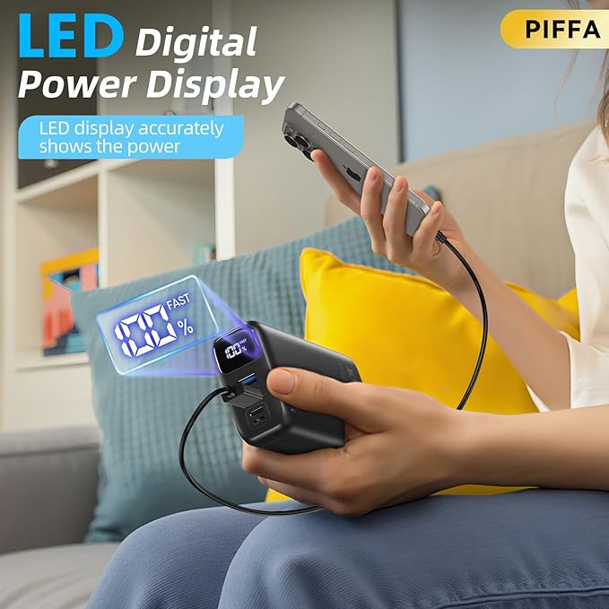 PIFFA 50000mAh Portable Charger Power Bank,22.5W Fast Charging Portable Phone Charge USB-C PQ3.0 QC4.0,LED Display, Battery Pack for iPhone 17/16/15 Pro Samsung Google, for Travel Camping Essential