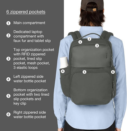 Incase A.R.C. Commuter Backpack 26L – Work and Laptop Bag – Fits up to 16 inch Laptop and MacBook – RFID Pocket, 6 Zippered Compartments, Tablet Sleeve – Everyday and Travel Backpack – Smoked Ivy