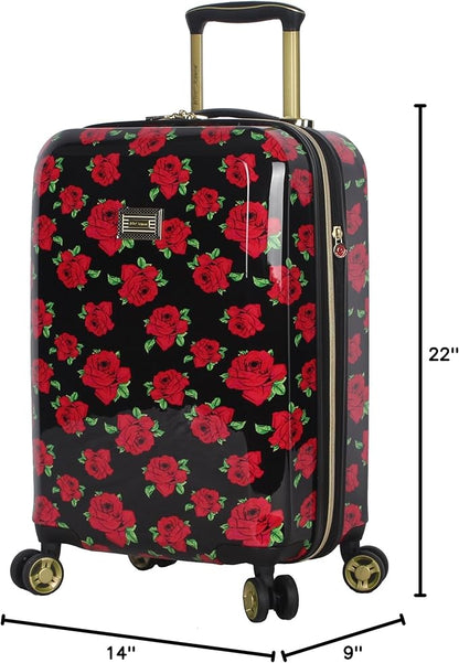 Betsey Johnson Designer 20 Inch Carry On - Expandable (ABS + PC) Hardside Luggage - Lightweight Durable Suitcase With 8-Rolling Spinner Wheels for Women (Covered Roses)