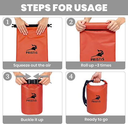 Pristis Waterproof Dry Bag, 10L Lightweight Floating Kayak Storage Backpack for Men Women, Durable Outdoor Roll Top Dry Sack Gear Accessory for Kayaking Fishing Rafting Beach Camping, Orange