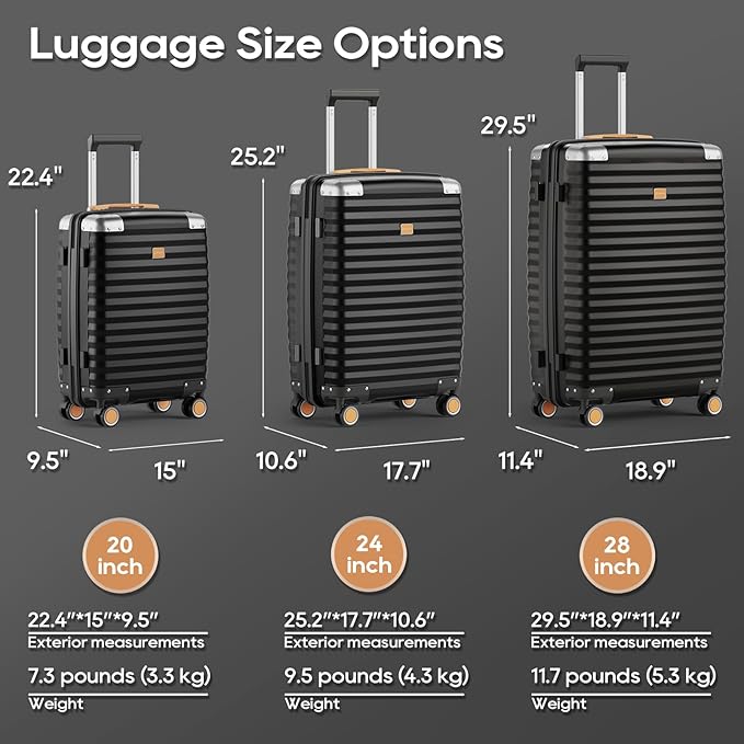 Joyway Carry On Luggage, 20 IN Suitcase Hardside Checked with TSA Lock (Black, 20'')