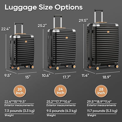Joyway Carry On Luggage, 20 IN Suitcase Hardside Checked with TSA Lock (Black, 20'')