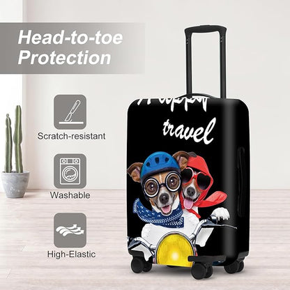 Pet Travel Luggage Protector, Washable Dog Design Suitcase Case with “Happy travel” Text Anti-scratch for 28",30"Bag