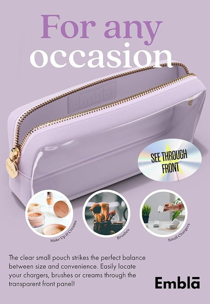 Embla London Makeup Bag Cosmetic Case, Clear Zipper Make Up Pouch and Toiletry Travel Tote, Cute Skincare Pouches for Women Girls, Preppy Purse Cosmetic Organizer, Small Makeup Bags, Lilac
