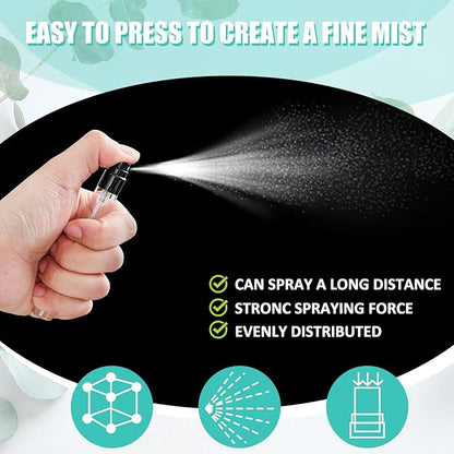 Zhehao 50 Pcs Mini Spray Bottles 10 ml Clear Glass Perfume Bottles Refillable Fine Mist Perfume Atomizer Portable Empty Sample Containers for Cleaning, Essential Oils, Travel (Black Cap)