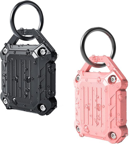 Dovick- Waterproof Airtag Keychain Holder Case,Screw Full Cover Compatible with Apple Air Tag Tracker Key Ring 2 Pack Black&Pink