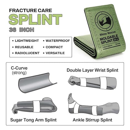 RHINO RESCUE First Aid Splint 36" X 4.3" Green-Gray, Keep Bones in Position (2, Folded)