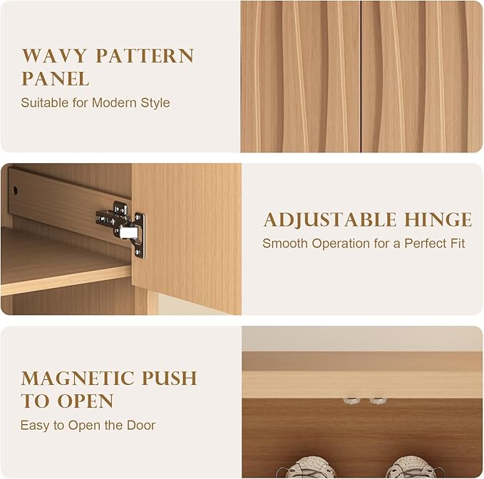 Shoe Cabinet - 2 Doors Shoe Cabinet Storage for Entryway, Modern 4 Shelves Shoe Storage Organizer with Easy Push to Open Doors to 24 Pairs