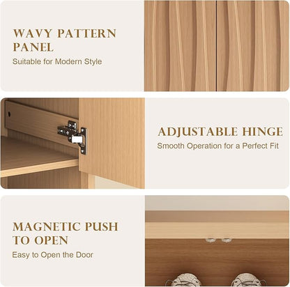Shoe Cabinet - 2 Doors Shoe Cabinet Storage for Entryway, Modern 4 Shelves Shoe Storage Organizer with Easy Push to Open Doors to 24 Pairs
