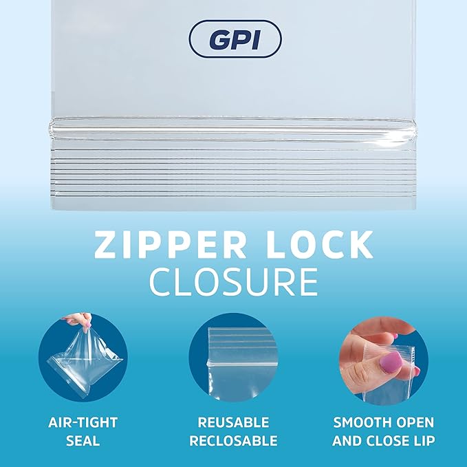 GPI - Pack of 500, 3" x 5" CLEAR PLASTIC RECLOSABLE ZIP BAGS - Heavy Duty, Bulk 4 mil Thick Strong & Durable Poly Baggies with Resealable Zip Top Lock For Travel, Storage, Packaging & Shipping