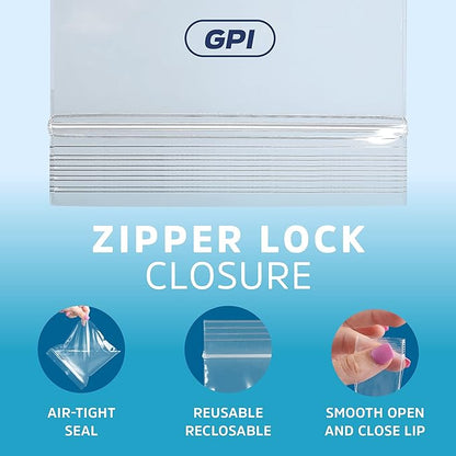 GPI - 100 Count 4" X 5" Zip Bags, Heavy-Duty 4 Mil Thick, Clear Reclosable Zipper Poly Baggies with Resealable Zip Top Lock For Storage, Packaging, Food, Nuts, Bolts & Screws