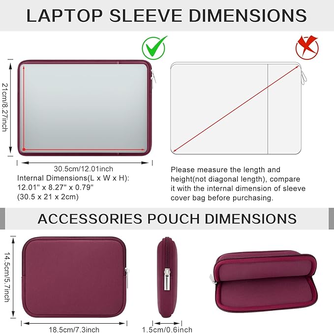 RAINYEAR 11 Inch Laptop Sleeve Case Soft Lining Cover Bag with Front Pocket & Accessories Pouch, Compatible with 11.6" MacBook Air for 11" Notebook Computer Tablet Chromebook (Red, Upgraded Version)
