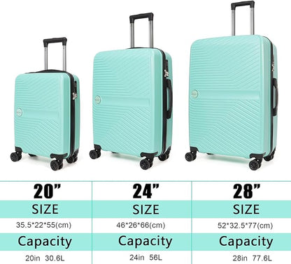 Luggage Set 3 Pieces -Suitcase Set - Carry on Luggage with Wheels - Check-in Luggage - PC + ABS Durable Suitcase Rotating Silent Wheels 3-Piece 20/24/28 Mint Green