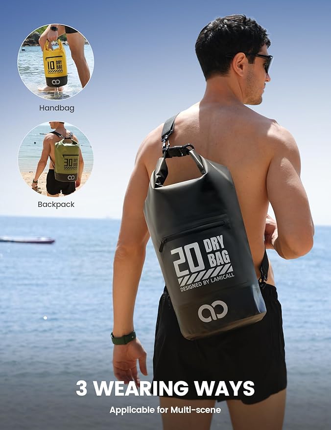 Lamicall Dry Bag Waterproof Backpack - [Durable & Floating] 5L/10L/20L/30L/40L Large Water Proof Bag with Waterproof Phone Case for Kayaking, River Rafting, Lake, Float Trip, Tubing Essentials