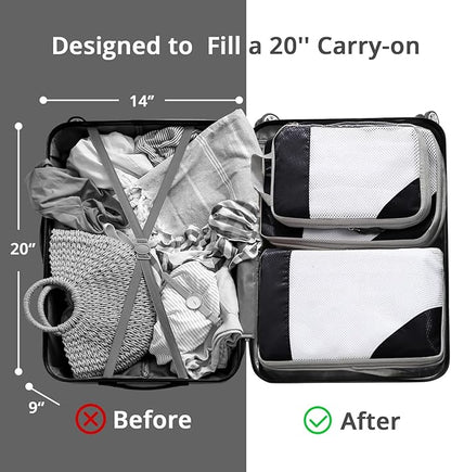 9 Set Compression Packing Cubes for Travel - Compressible, Lightweight, and Space-Saving Packing Cubes, Travel Essentials for Women, Black