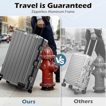 Krute Luggage Sets 2 Pieces 20 28 Inch Aluminum Frame Luggage With Wheels Hardside PC No Zipper Suitcase with USB Charger