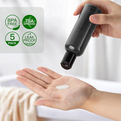 Travel Bottles for Toiletries 3.4 oz - Travel Size Containers for Shampoo Plastic - Small Empty Lotion Squeeze Bottle for Liquid TSA Approved - Leak Proof Mini Conditioner Refillable Black 100ml