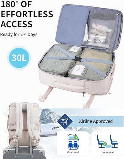 ECOHUB Carry On Travel Backpack, Expandable Airlines Personal Item Bag 18x14x8, Water Resistant 17 inch Laptop Backpack Flight Approved, 12 Pockets 30L Work Backpacks with Wet Pocket & Cable Slot