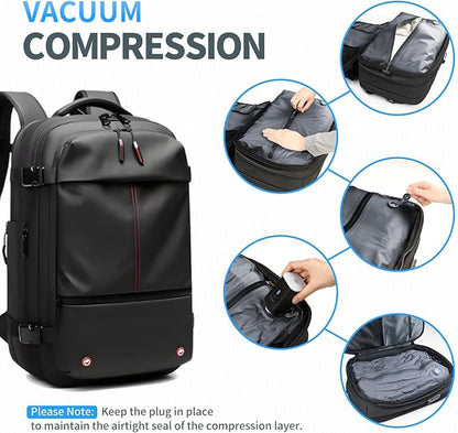 Kuvictewl Vacuum Backpack for Travel, 60L Expandable Travel Backpack with Vacuum Compression Seal System, Water Resistant, TSA Lock, Carry-On Suitcase Luggage - Pump Included