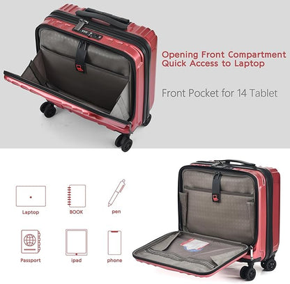 TydeCkare 16" Carry on Luggage with 2 Laptop Compartments, Lightweight Hardshell ABS+PC Suitcase with Dual Control TSA Lock, with YKK Zipper, 4 Spinner Silent Wheels, for Business Travel, Wine Red