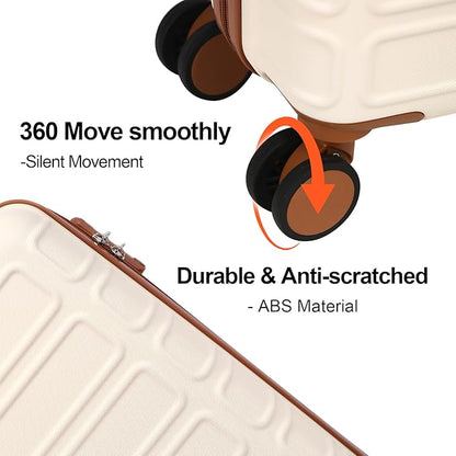 4 Piece Luggage Set Expandable ABS Travel Suitcase Set TSA Lock Hardshell Durable Lightweight Traveling Luggage Sets Gift for Back to School (OFF White, 28in26in20in13in)